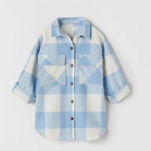Zara girls plaid overshirt button down flannel shirt 3/4 sleeve